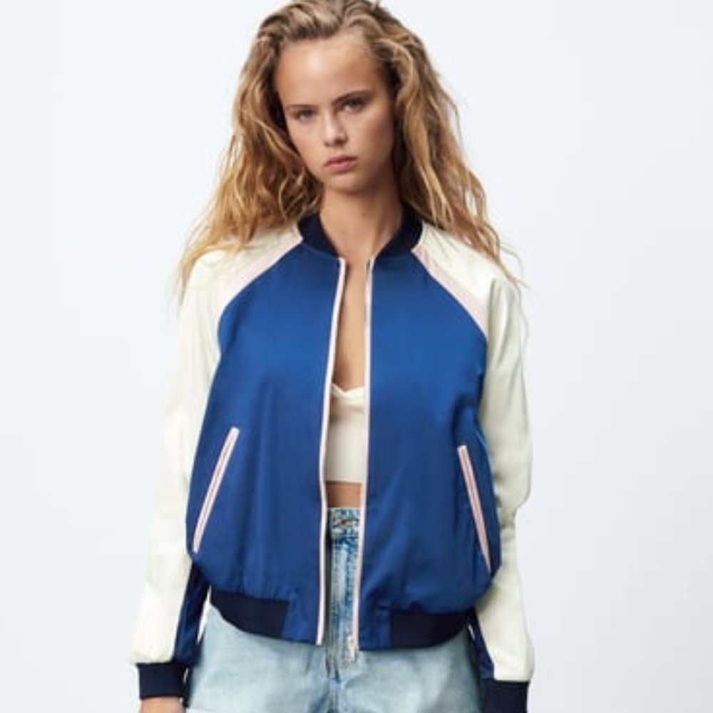 NWT ZARA Sateen Lightweight Bomber Jacket Size XL XLarge